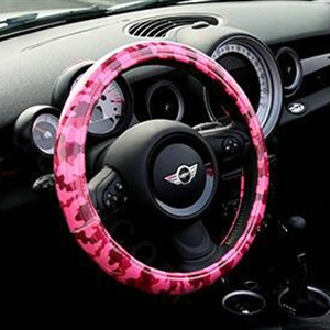 Fashion Female Camo Universal Car Steering Wheel Covers PVC 15 inch - Red