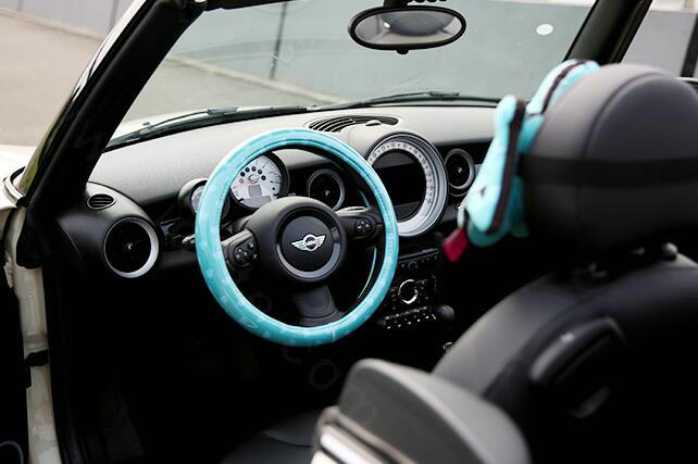 Fashion Female Polka dot Universal Car Steering Wheel Covers PVC 15 inch - Blue