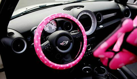 Fashion Female Polka dot Universal Car Steering Wheel Covers PVC 15 inch - Rose