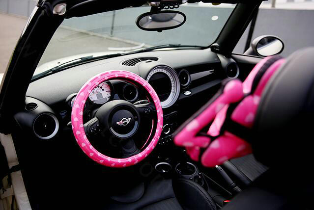 Fashion Female Polka dot Universal Car Steering Wheel Covers PVC 15 inch - Rose