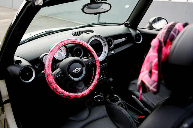 Fashion Female Rhombus Universal Car Steering Wheel Covers PVC 15 inch - Rose