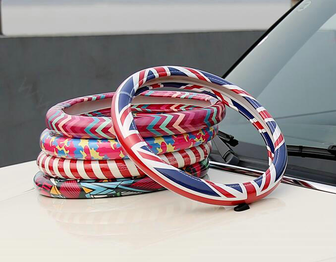 Fashion Female The UK Flag Universal Car Steering Wheel Covers PVC 15 inch - Red Blue