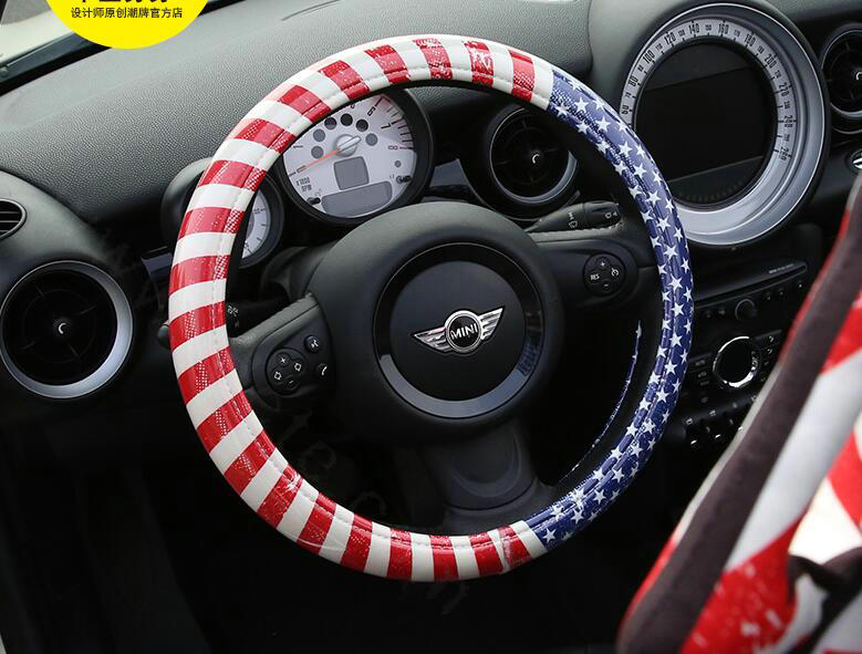 Fashion Female US Flag Universal Car Steering Wheel Covers PVC 15 inch - Red Blue