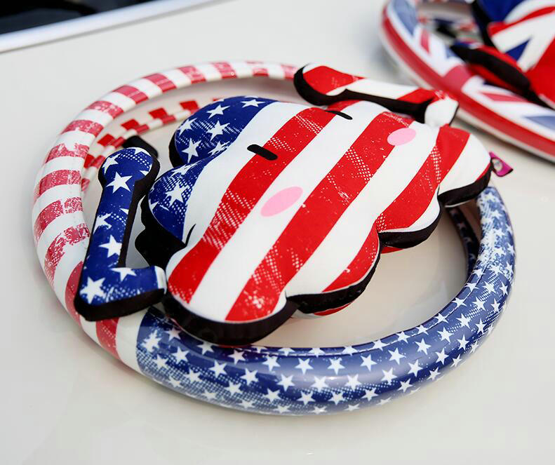 Fashion Female US Flag Universal Car Steering Wheel Covers PVC 15 inch - Red Blue