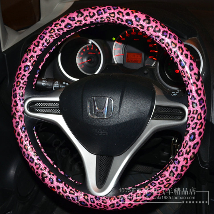 Fashion Leopard Glitter PU Leather Car Steering Wheel Covers 15 inch 38CM - Pink