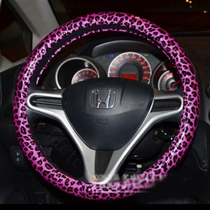 Fashion Leopard Glitter PU Leather Car Steering Wheel Covers 15 inch 38CM - Rose