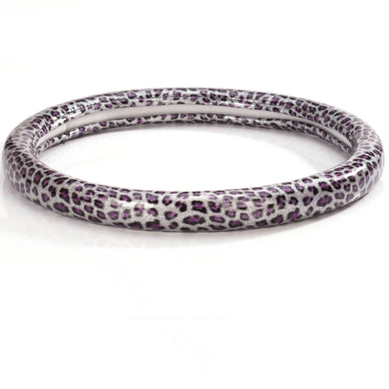 Fashion Leopard Glitter PU Leather Car Steering Wheel Covers 15 inch 38CM - Silver Purple