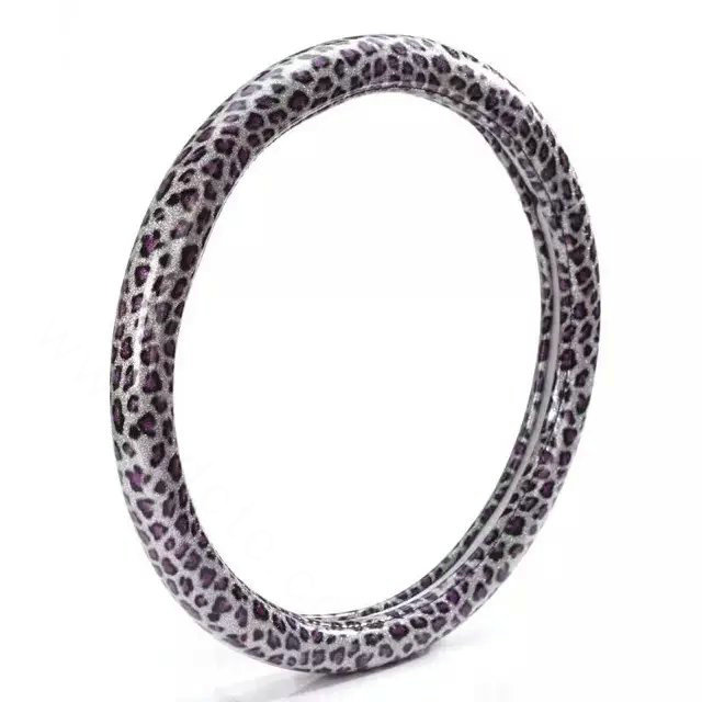 Fashion Leopard Glitter PU Leather Car Steering Wheel Covers 15 inch 38CM - Silver Purple