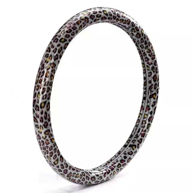 Fashion Leopard Glitter PU Leather Car Steering Wheel Covers 15 inch 38CM - Silver Yellow