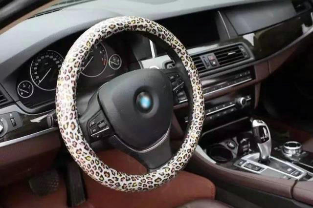 Fashion Leopard Glitter PU Leather Car Steering Wheel Covers 15 inch 38CM - Silver Yellow