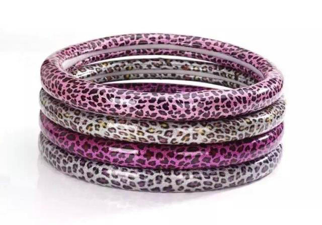 Fashion Leopard Glitter PU Leather Car Steering Wheel Covers 15 inch 38CM - Silver Yellow