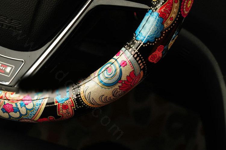 Fashion Pattern Glitter PU Leather Car Steering Wheel Covers 15 inch 38CM - Colour