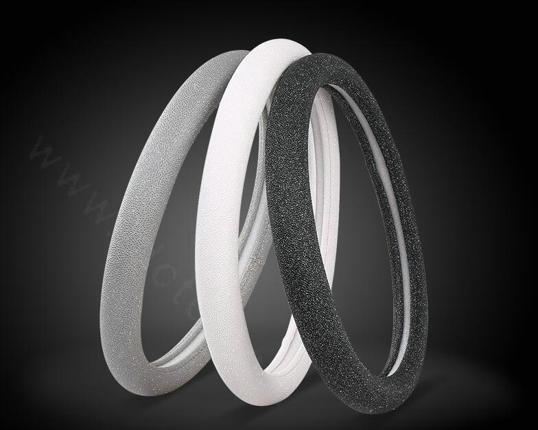 Fashion Pearly Glitter PU Leather Auto Car Steering Wheel Covers 15 inch 38CM - Black