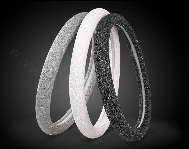 Fashion Pearly Glitter PU Leather Auto Car Steering Wheel Covers 15 inch 38CM - White