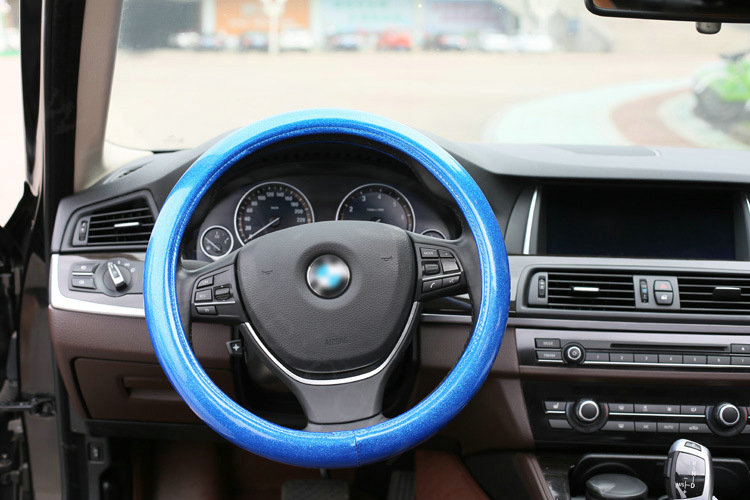 Fashion Women Glitter PU Leather Auto Steering Wheel Covers 15 inch 38CM - Deep Blue