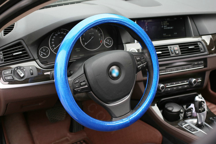 Fashion Women Glitter PU Leather Auto Steering Wheel Covers 15 inch 38CM - Deep Blue
