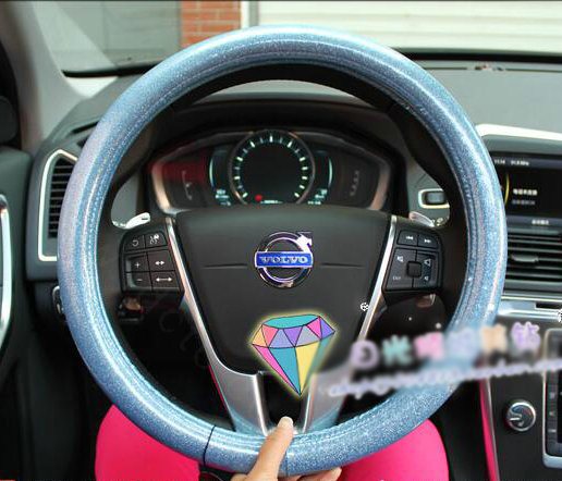Fashion Women Glitter PU Leather Auto Steering Wheel Covers 15 inch 38CM - Light Blue