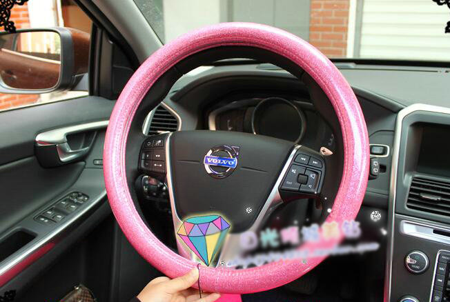 Fashion Women Glitter PU Leather Auto Steering Wheel Covers 15 inch 38CM - Pink