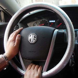 Fashion Women Glitter PU Leather Auto Steering Wheel Covers 15 inch 38CM - Silver