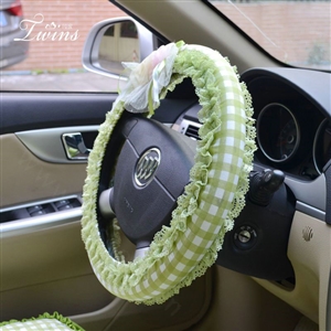 Female Big Plaid Lace Flower Universal Auto Steering Wheel Covers 15 inch 38CM - Green