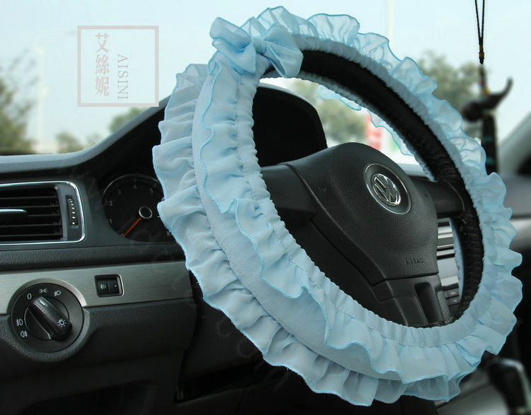 Female Bowknot Lace Cloth Universal Auto Steering Wheel Covers 15 inch 38CM - Blue