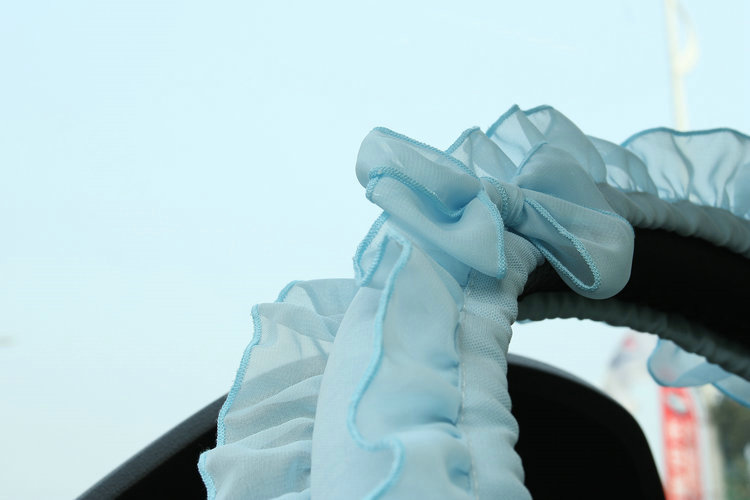 Female Bowknot Lace Cloth Universal Auto Steering Wheel Covers 15 inch 38CM - Blue