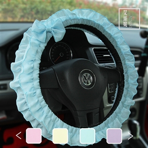 Female Bowknot Lace Cloth Universal Auto Steering Wheel Covers 15 inch 38CM - Blue