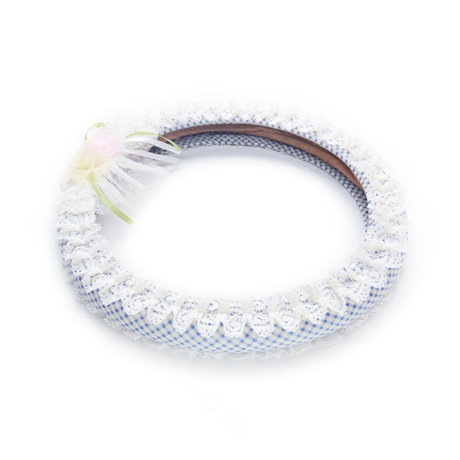 Female Checks Lace Flower Universal Auto Steering Wheel Covers 15 inch 38CM - Blue