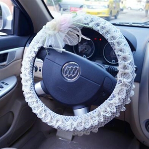 Female Checks Lace Flower Universal Auto Steering Wheel Covers 15 inch 38CM - Blue