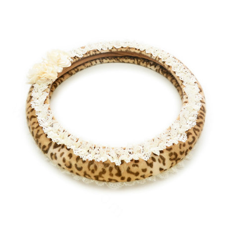 Female Leopard Lace Flower Universal Auto Steering Wheel Covers 15 inch 38CM - Brown