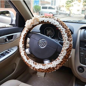 Female Leopard Lace Flower Universal Auto Steering Wheel Covers 15 inch 38CM - Brown
