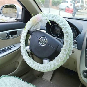 Female Plaid Lace Flower Universal Auto Steering Wheel Covers 15 inch 38CM - Green