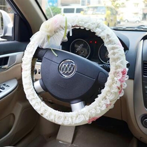 Female Romantic Lace Flower Universal Auto Steering Wheel Covers 15 inch 38CM - Beige