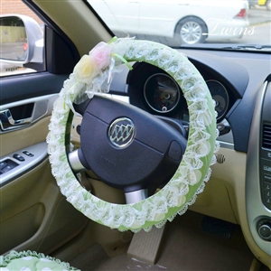 Female Romantic Lace Flower Universal Auto Steering Wheel Covers 15 inch 38CM - Green