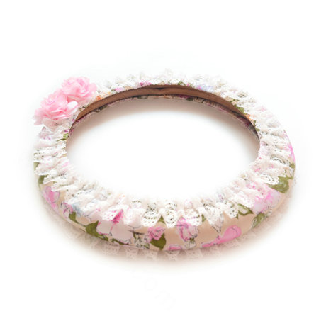 Female Romantic Lace Flower Universal Auto Steering Wheel Covers 15 inch 38CM - Pink