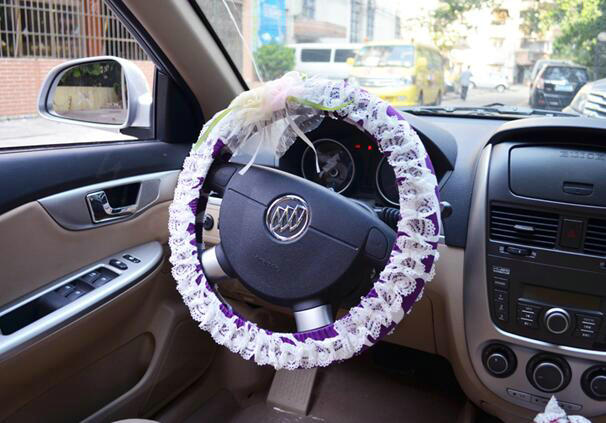 Female Romantic Lace Flower Universal Auto Steering Wheel Covers 15 inch 38CM - Purple