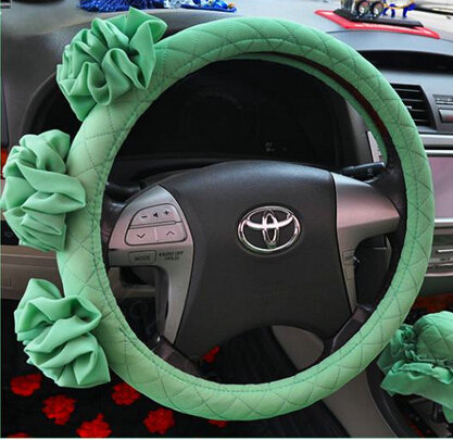 Female Stereo Flower Cotton Universal Auto Steering Wheel Covers 15 inch 38CM - Green