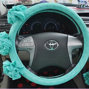 Female Stereo Flower Cotton Universal Auto Steering Wheel Covers 15 inch 38CM - Mint Green