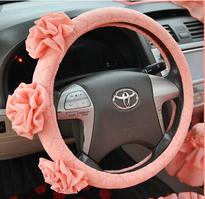 Female Stereo Flower Cotton Universal Auto Steering Wheel Covers 15 inch 38CM - Orange