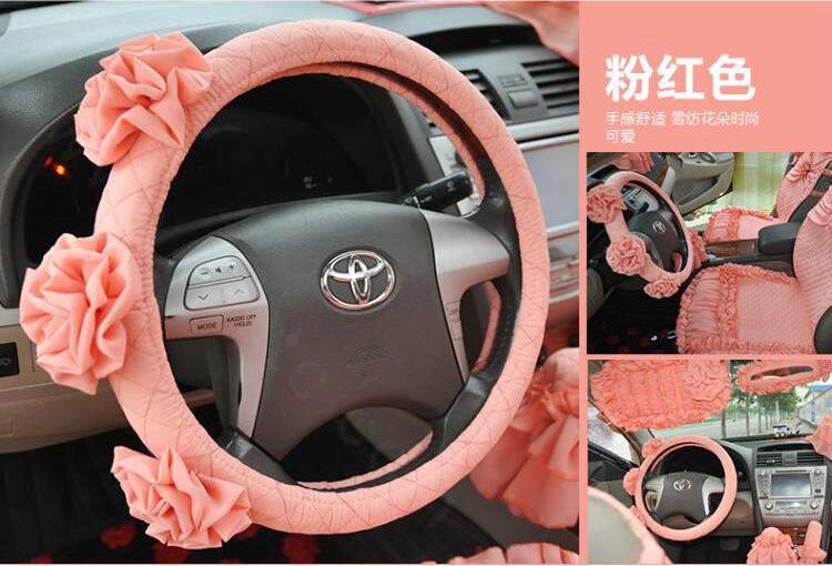 Female Stereo Flower Cotton Universal Auto Steering Wheel Covers 15 inch 38CM - Orange