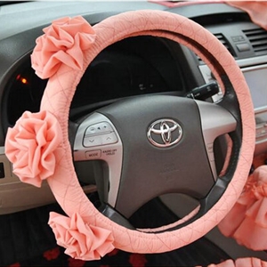 Female Stereo Flower Cotton Universal Auto Steering Wheel Covers 15 inch 38CM - Orange