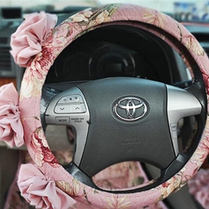 Female Stereo Flower Cotton Universal Auto Steering Wheel Covers 15 inch 38CM - Pink