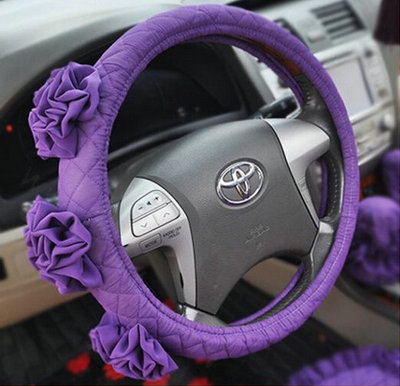 Female Stereo Flower Cotton Universal Auto Steering Wheel Covers 15 inch 38CM - Purple