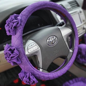 Female Stereo Flower Cotton Universal Auto Steering Wheel Covers 15 inch 38CM - Purple