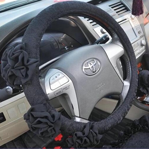 Female Stereo Flower Lace Universal Auto Steering Wheel Covers 15 inch 38CM - Black