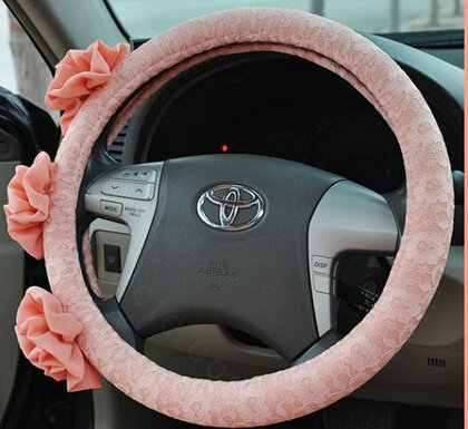 Female Stereo Flower Lace Universal Auto Steering Wheel Covers 15 inch 38CM - Pink