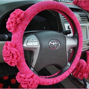 Female Stereo Flower Lace Universal Auto Steering Wheel Covers 15 inch 38CM - Rose
