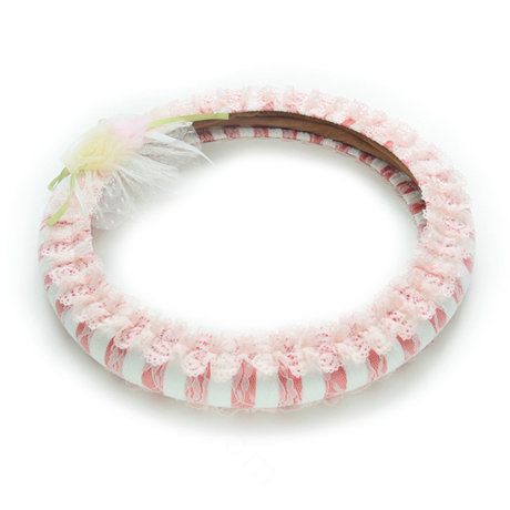 Female Stripe Lace Flower Universal Auto Steering Wheel Covers 15 inch 38CM - Pink