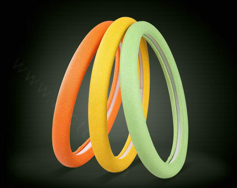 Fish Patterns Pearly Glitter PU Leather Car Steering Wheel Covers 15 inch 38CM - Orange