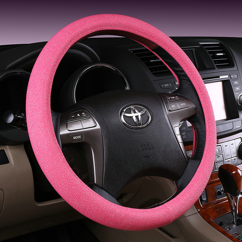 Fish Patterns Pearly Glitter PU Leather Car Steering Wheel Covers 15 inch 38CM - Rose